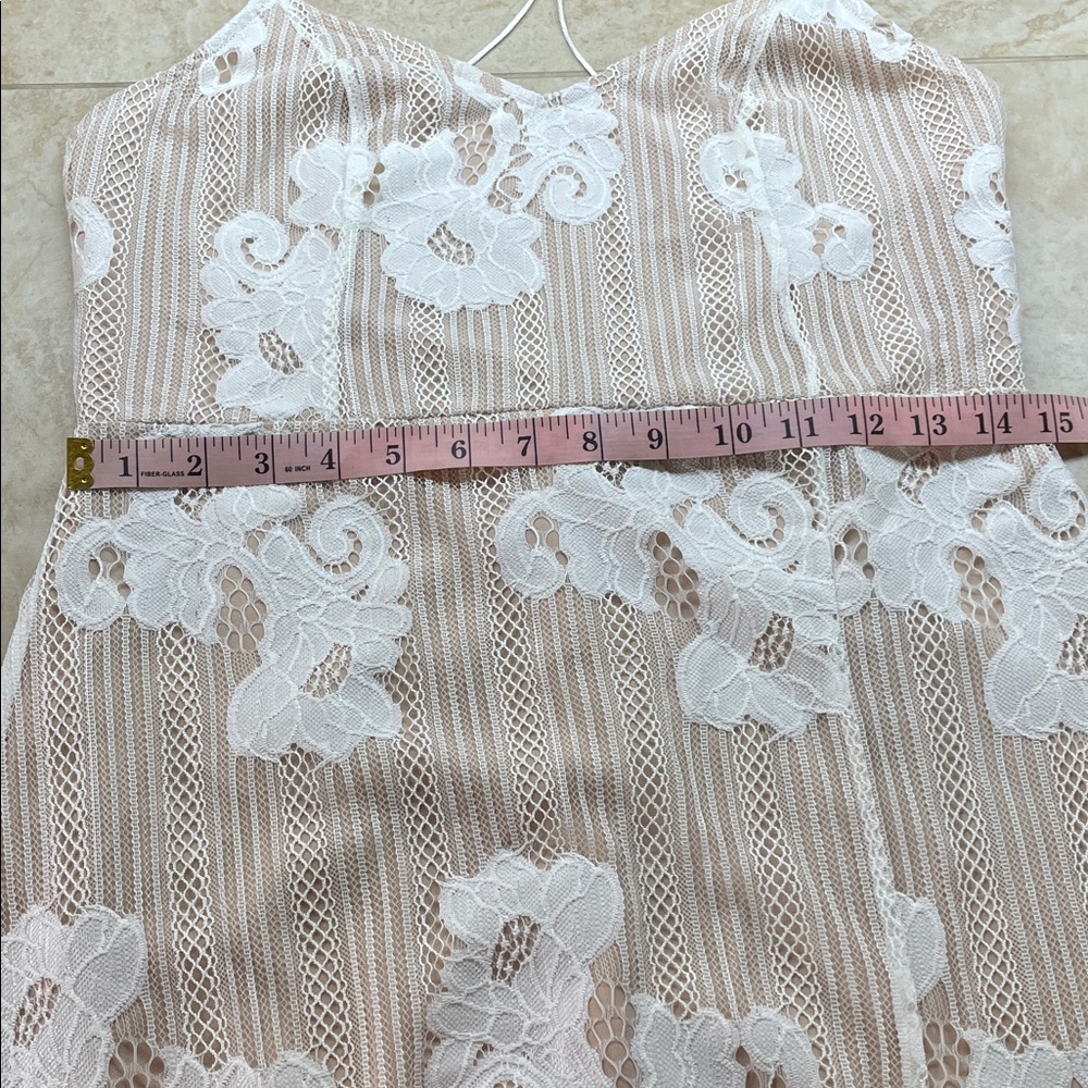 Lovers + Friends Dress Size M Lace Fringe Nude White Floral Mesh Spaghetti Vneck - Picture 12 of 13